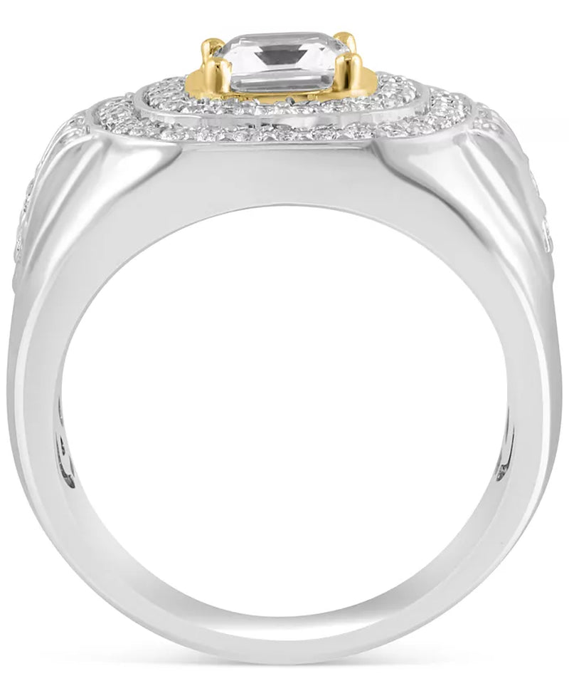 EFFYÂ® Men'S White Topaz Halo Cluster Ring (3 Ct. T.W.) in Sterling Silver & 14K Gold-Plate