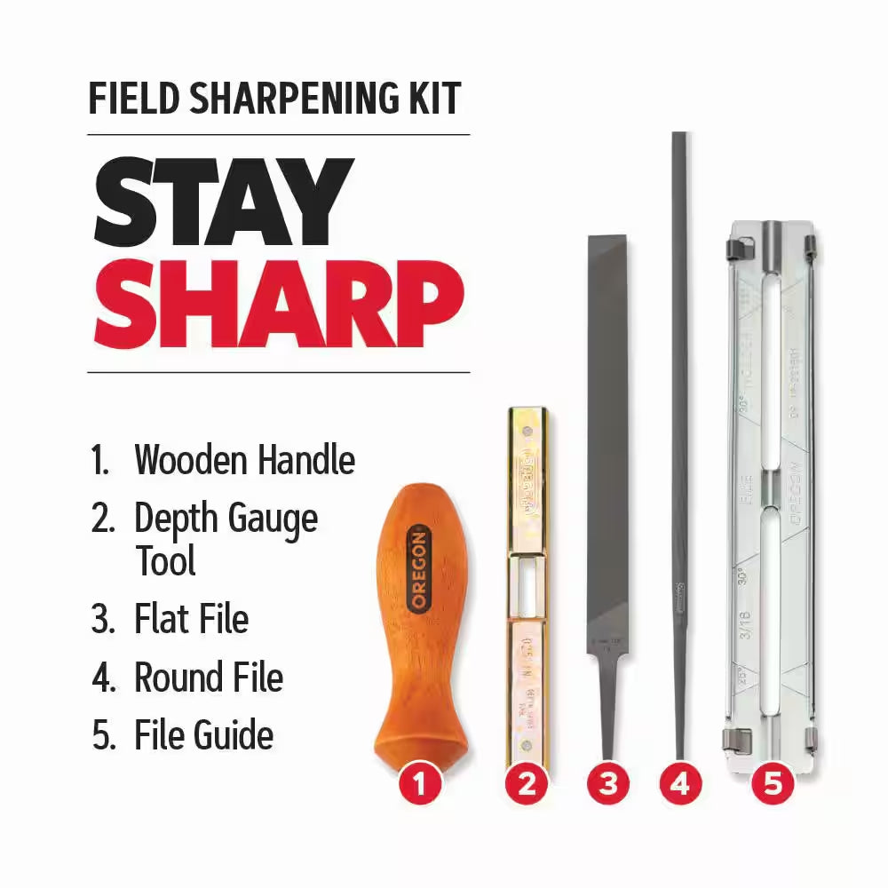 Chainsaw Sharpening Kit - Includes File Guide, 5/32 In. round File, Flat File and Depth Gauge Adjustment Tool 104004