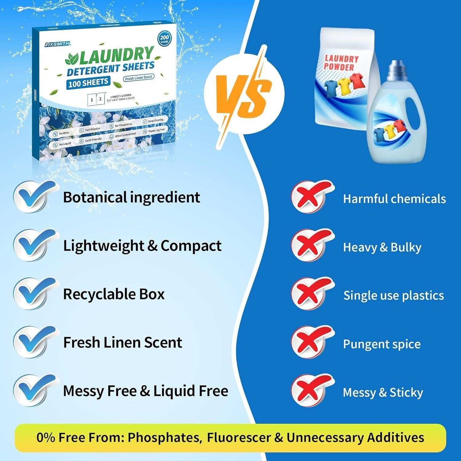 Laundry Detergent Sheets, 200 Loads Fresh Linen Scent Laundry Soap Washing No