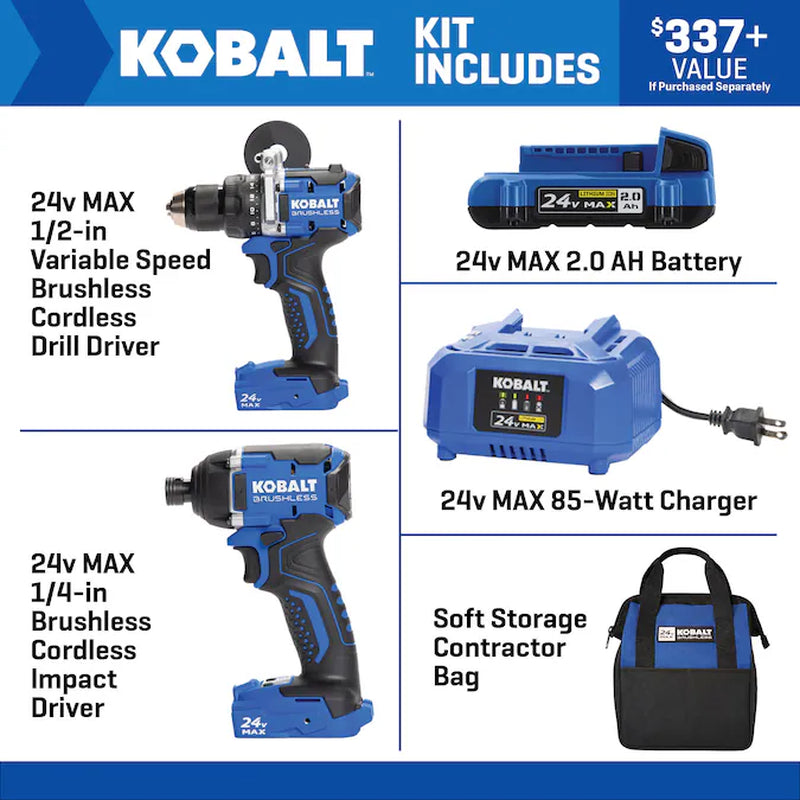 24-Volt 2-Tool Brushless Power Tool Combo Kit with Soft Case (1-Battery Included and Charger Included)