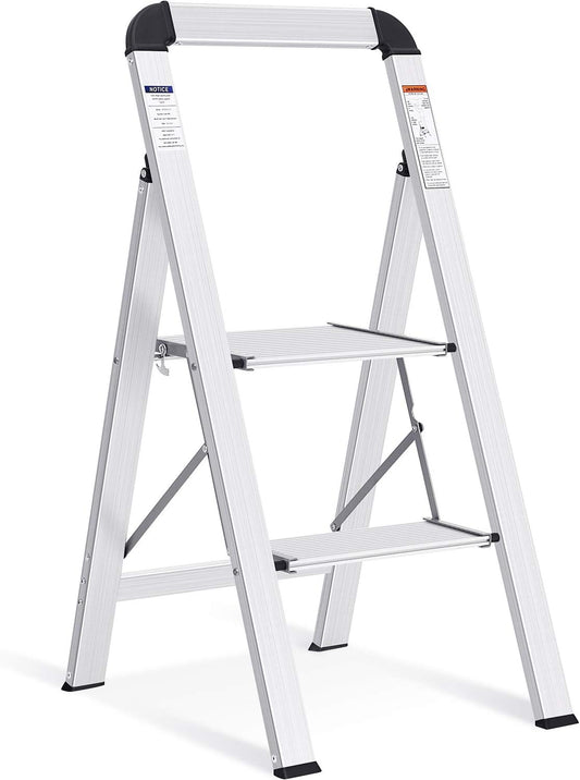 Step Ladder 2 Steps, Step Ladder, Non-Slip Household Ladder with Folding Safety,