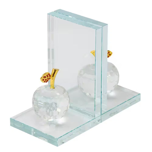 Clear Crystal Apple Glass Bookends (Set of 2)