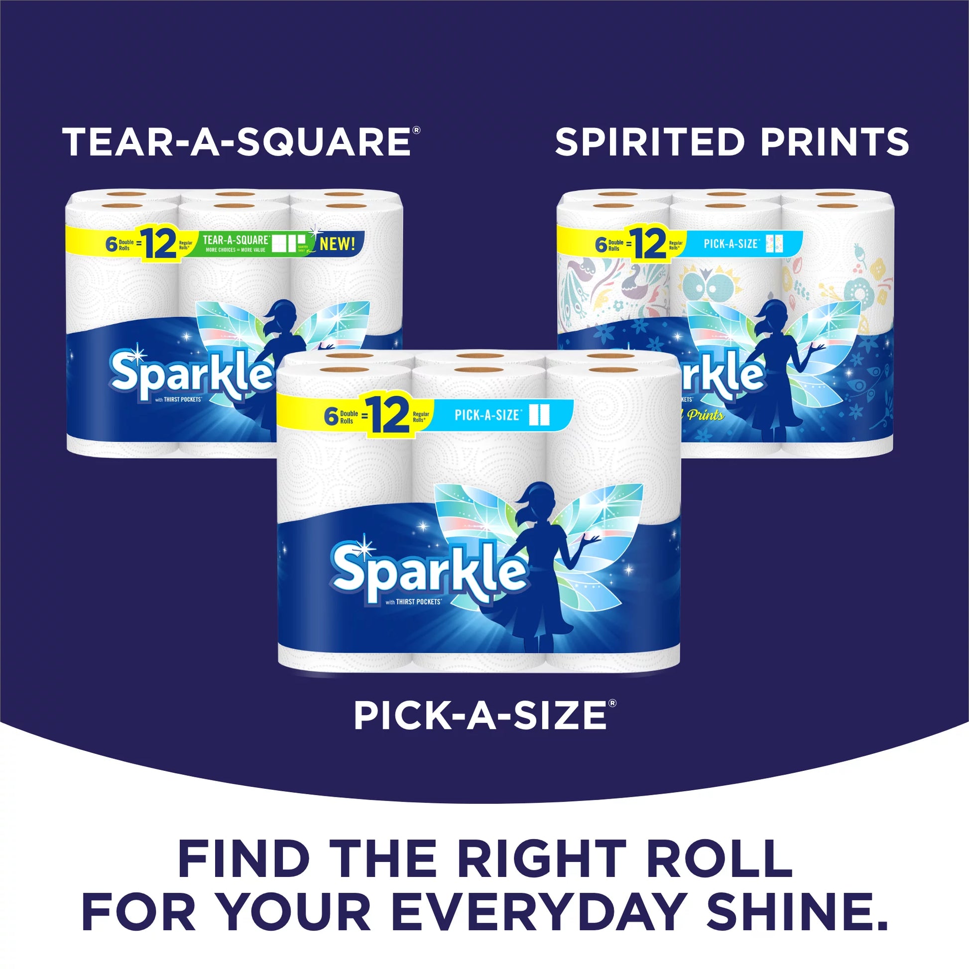 Sparkle Pick-A-Size Paper Towels, 12 Double Rolls, White, Everyday Value Paper Towel