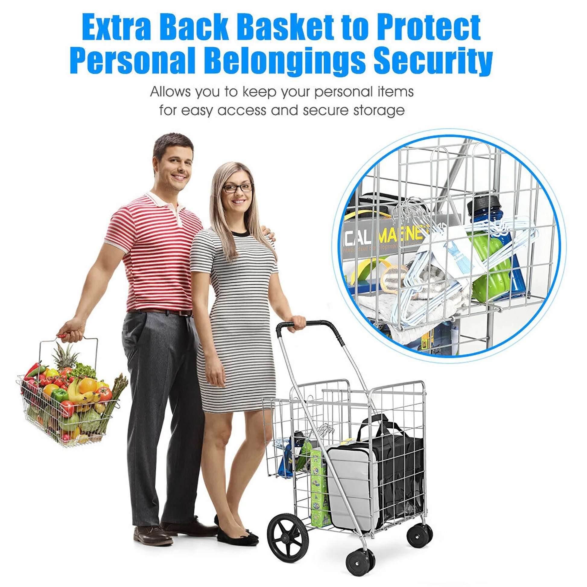 Utility Shopping Cart Foldable Jumbo Basket Outdoor Grocery Laundry Silver