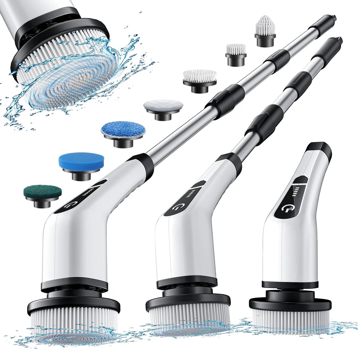 Electric Spin Scrubber, Cordless Bath Tub Power Scrubber with Long Handle & 7 Replaceable Heads, Detachable as Short Handle, Shower Cleaning Brush Household Tools for Bathroom & Tile Floor