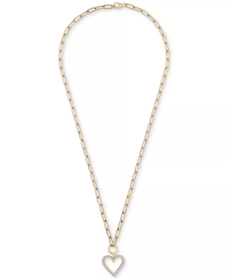 Diamond Heart Paperclip Link 17" Pendant Necklace (1/2 Ct. T.W.) in 14K Gold, Created for Macy'S