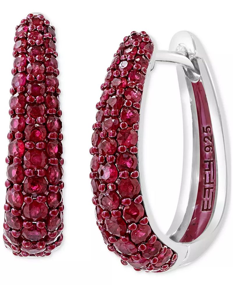 EFFYÂ® Ruby Oval Small Huggie Hoop Earrings (2 Ct. T.W.) in Sterling Silver (Also Available in Pink Sapphire & Sapphire)