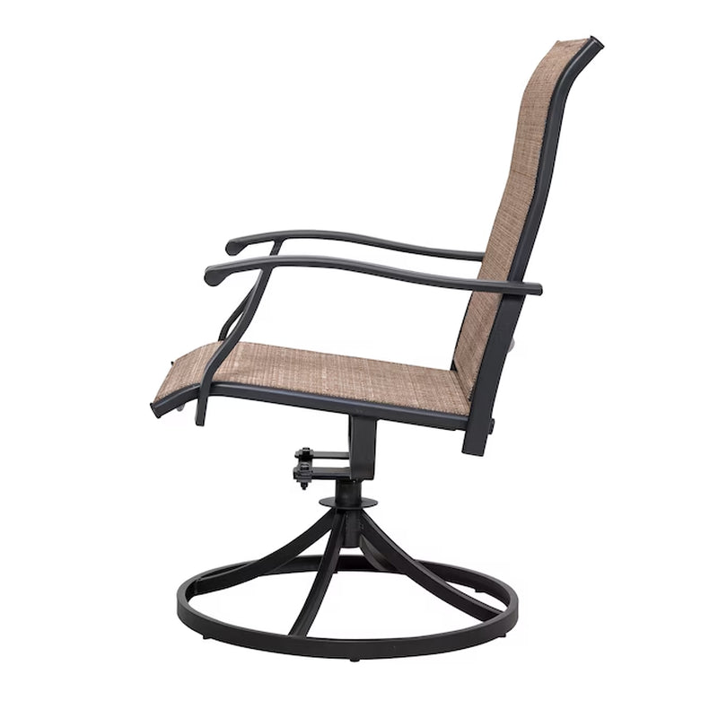 Outdoor 2-Piece Swivel Chair Set Set of 2 Black Iron Frame Swivel Dining Chair with Brown Solid Seat