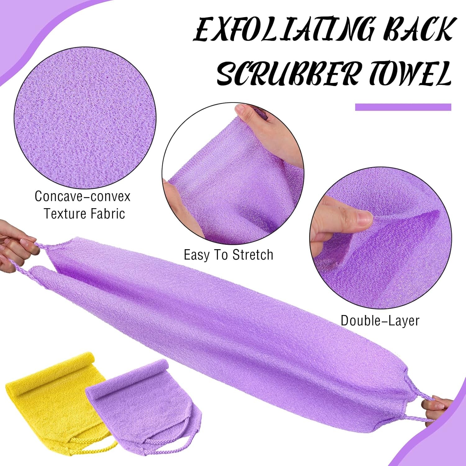 5 Pcs ​Back Scrubber for Shower Exfoliating Body Exfoliating with Handles Washcloth Towel Pull Strap Shower Scrubber for Body Cleans Skin Massages for Women Men One Size