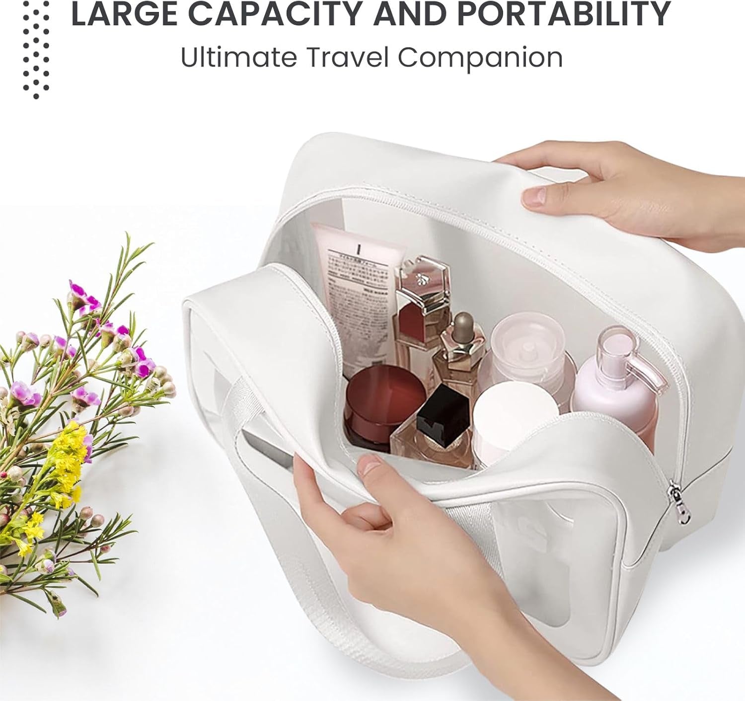 Travel Toiletry Bag for Women Men -Waterproof, Clear, Portable and Cute Makeup Cosmetic Bag Set (3-White)