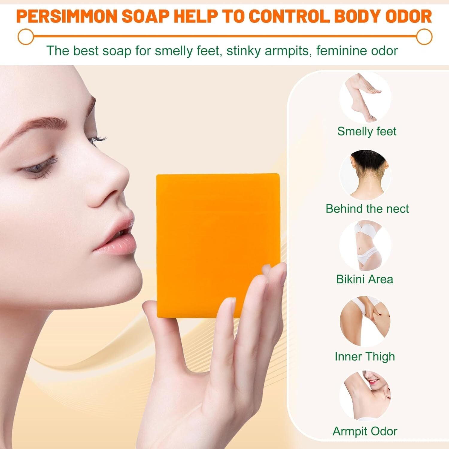 3Pack Natural Persimmon Soap Bar for Body Odor Control, Organic Deodorant Body P