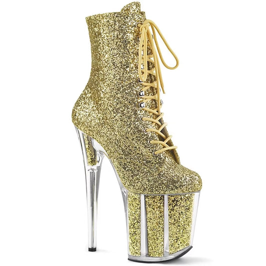 Stilettos 20Cm Thin Heels Ankle Boots Transparent Platforms Shoes Woman Rhinestone Tassels Botas Mujer Sequined Pumps