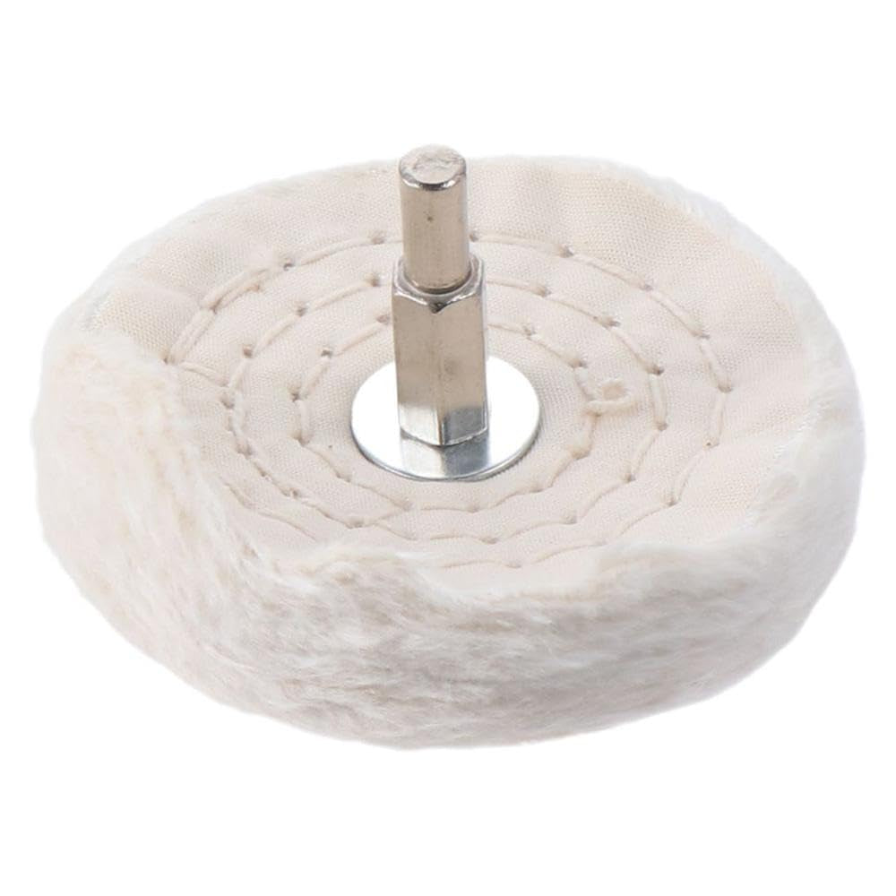 4Pcs Polishing Wheel Cotton Pad, 3 Inch Buffing Cotton Wheel with 1/4-Inch Stainless Steel Handle for Aluminum Stainless Steel Manifold Chrome, White
