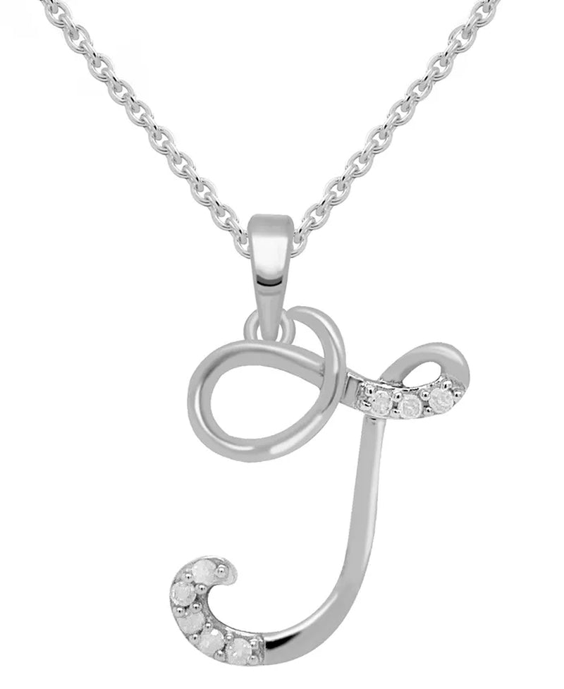 Diamond Fancy Initial 18" Pendant Necklace (1/10 Ct. T.W.) in Sterling Silver