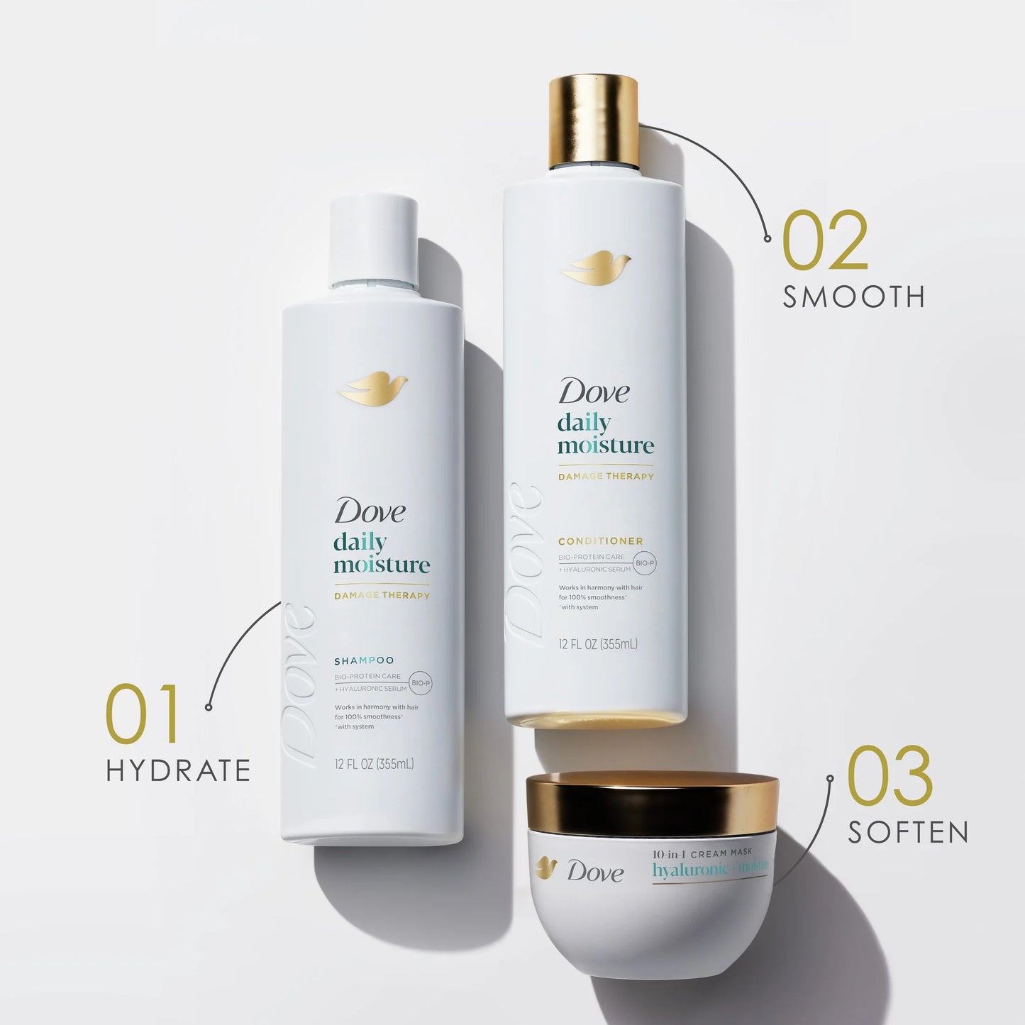 Damage Therapy Shampoo Daily Moisture with Bio-Protein Care Technology & Hyaluronic Serum, 12 Oz