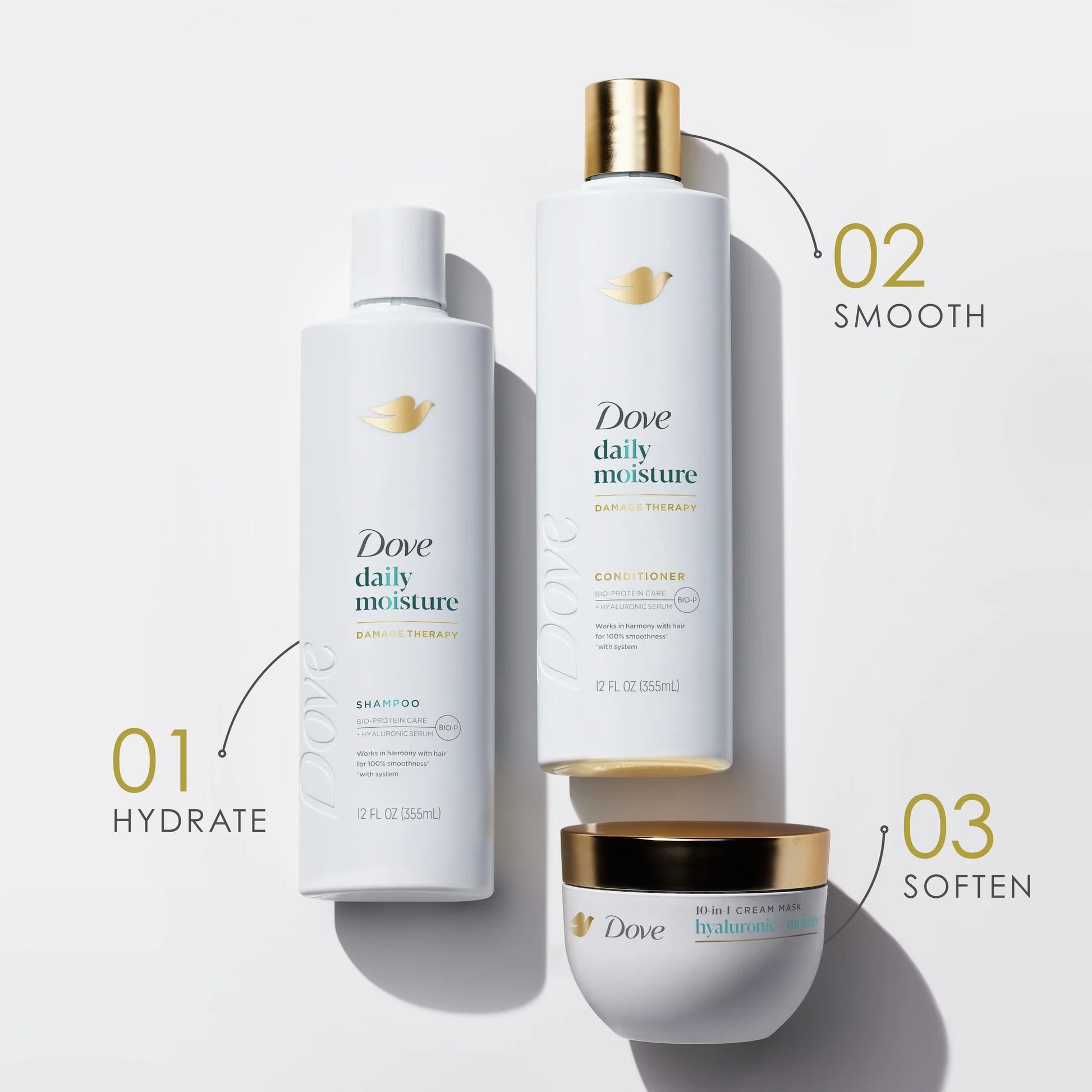 Damage Therapy Shampoo Daily Moisture with Bio-Protein Care Technology & Hyaluronic Serum, 12 Oz