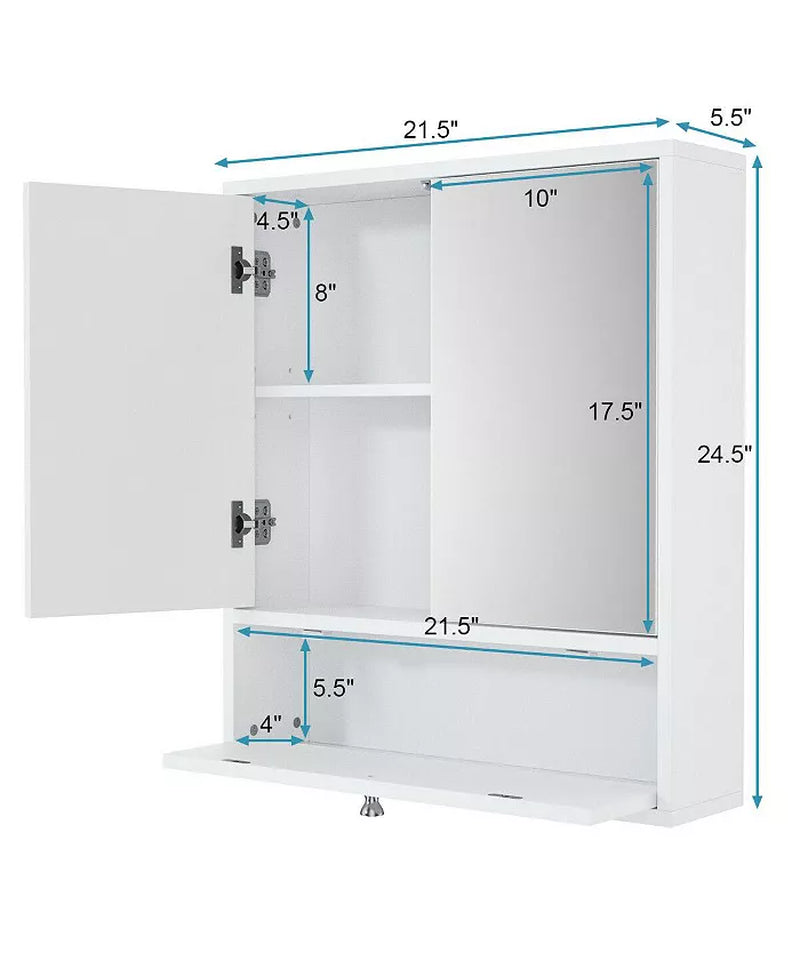 Double Door Wall-Mounted Bathroom Mirrored Medicine Cabinet-White