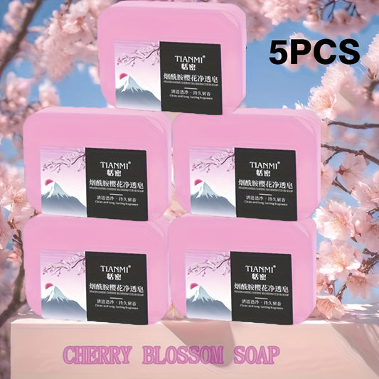 5pcs Cherry Blossom Niacinamide Soap, Rich in Cherry Blossom, Niacinamide Ingredients, Deep Cleansing, Makeup Remover, Hydrating and Moisturizing for All Light Beige Types, Long-Lasting Fragrance, Ideal Gift for Mother'S Day,