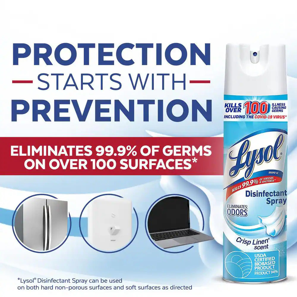 Disinfectant Spray, Household Cleaning Supplies, Antibacterial & Sanitizer, Deodorizer, Crisp Linen 19Oz (3-Pack)