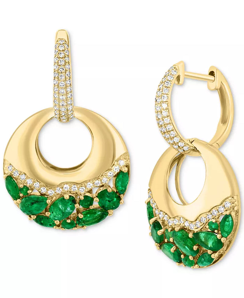 EFFYÂ® Emerald (2-1/2 Ct. T.W.) & Diamond (3/8 Ct. T.W.) Dangle Hoop Earrings in 14K Gold