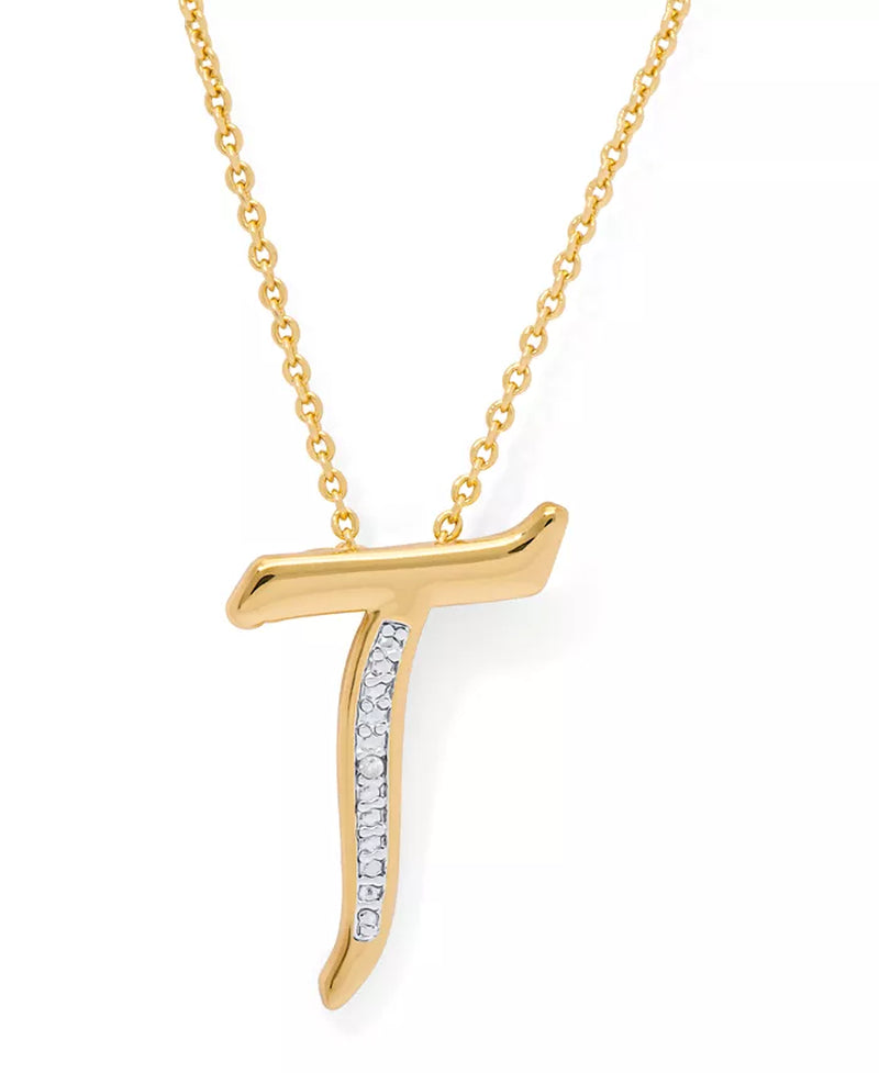 Diamond Accent Initial Pendant Necklace 18" in Gold Plate or Rose Gold Plate