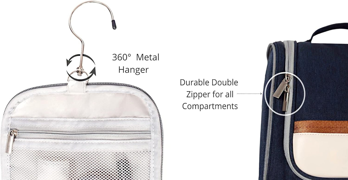 Toiletry Travel Bag with Hanging Hook, Water-Resistant TSA Makeup Organizer Cosmetic Bags for Traveling Accessories, for Men and Women, Large, Gray