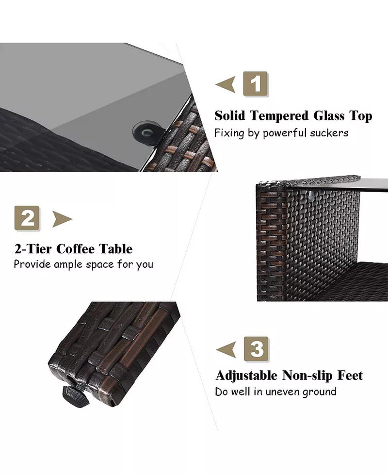 4PCS Patio Rattan Furniture Set Loveseat Sofa Coffee Table Garden