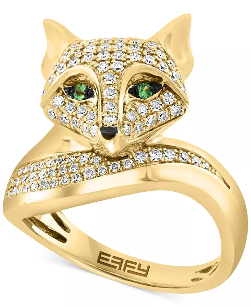 EFFYÂ® Diamond (3/8 Ct. T.W.) & Tsavorite Accent Fox Ring in 14K Gold