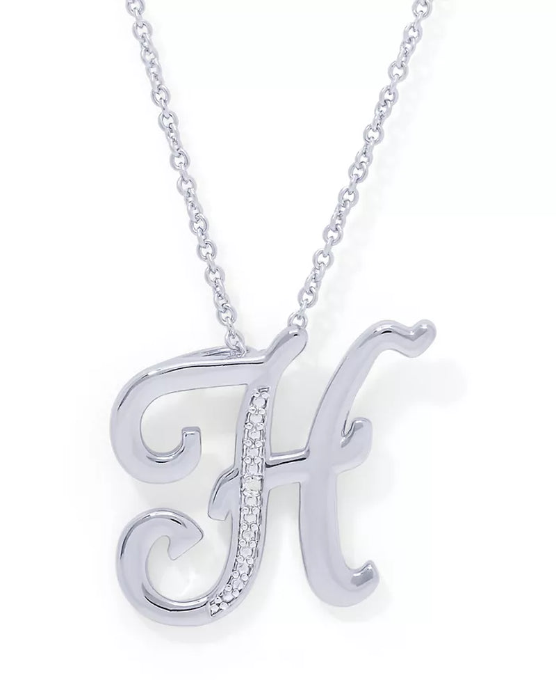 Diamond Accent Initial Pendant Necklace 18" in Silver Plate