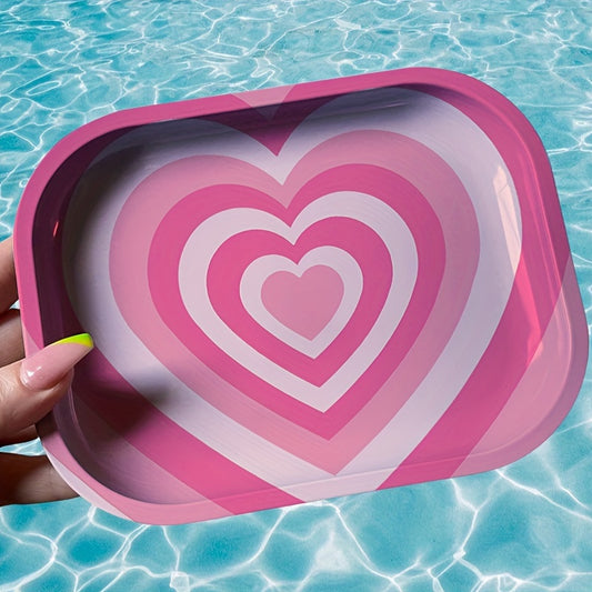 1pc Creative Pink Heart Metal Cartoon Tray, Pink Love Style Fruit Plate - The Perfect Smoking Accessory For Your Cute Cigarette Rolling Needs, For Party, Any Snacks, Fruit Trays, Tea Trays, Perfume Cosmetic Tray, For Home Roo