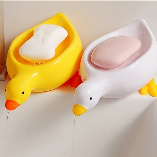 White 1-Pack Adorable Duck-Shaped Soap Dish with Efficient Drainage - Durable Plastic, Easy to Clean, Oval Design for Bathroom & Kitchen Decor, Playful Design | Easyclean Material, Soap Bar Holder