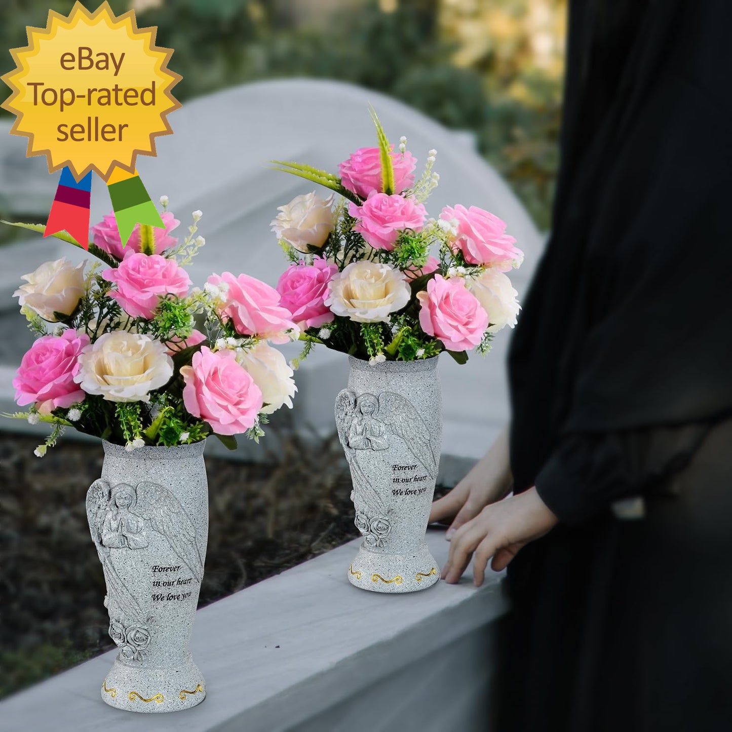 Cemetery Vase, Memorial Grave Vase with Ground Spikes, Angel Vases for Fresh
