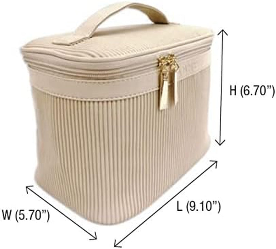 ORB Style Cosmetic Bag-Cb303Bg-Lines-Train Case-Beige