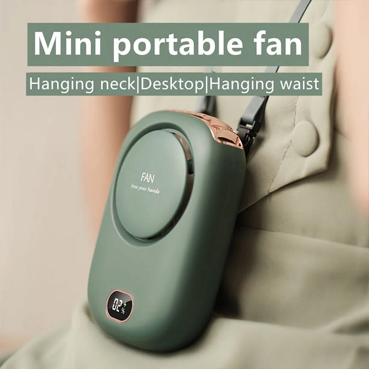 Portable Neck Fan, 3 Speeds, Mini Hanging Neck Fan with Adjustable Lanyard and Bracket, 10 Hrs(Green)