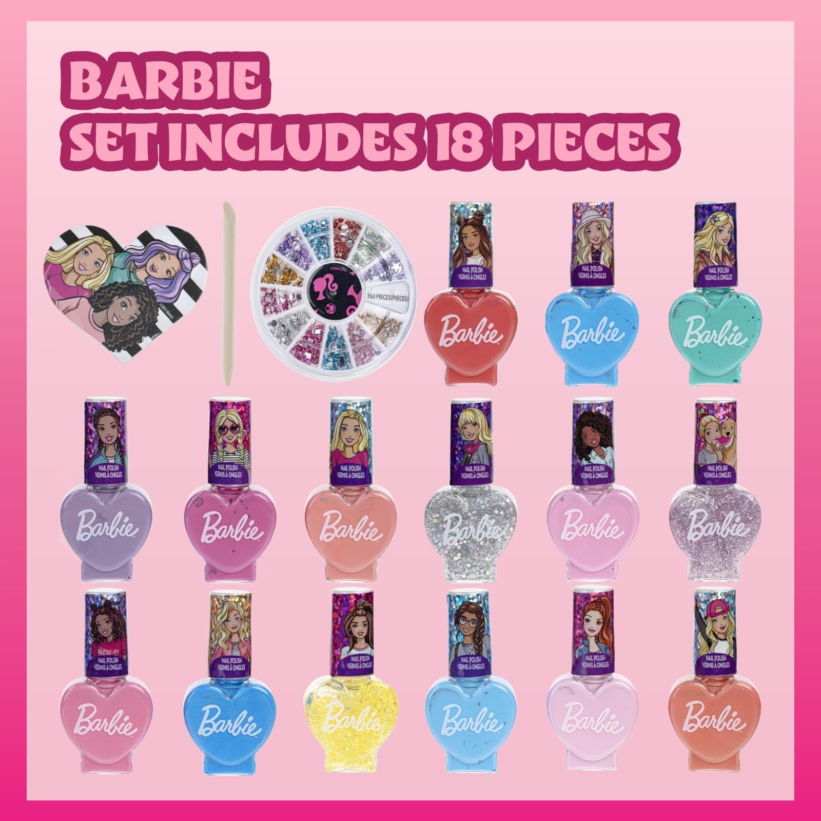 Townley Girl Barbie Non-Toxic Peel-Off Quick Dry Nail Polish Activity Makeup Set