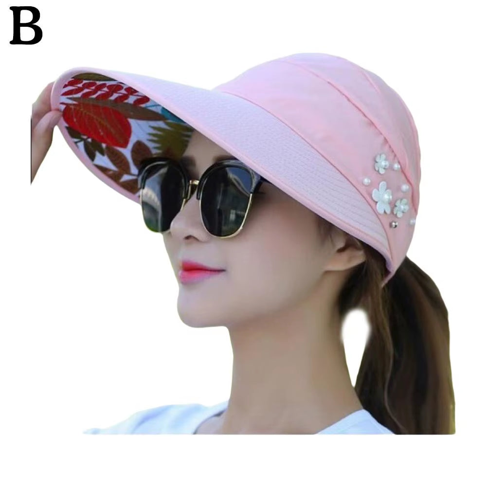 Fashion Womens Ladies Summer Vacation Wide Brim Foldable Sun Hat Anti-Uv Beach Visor Caps Casual Hats
