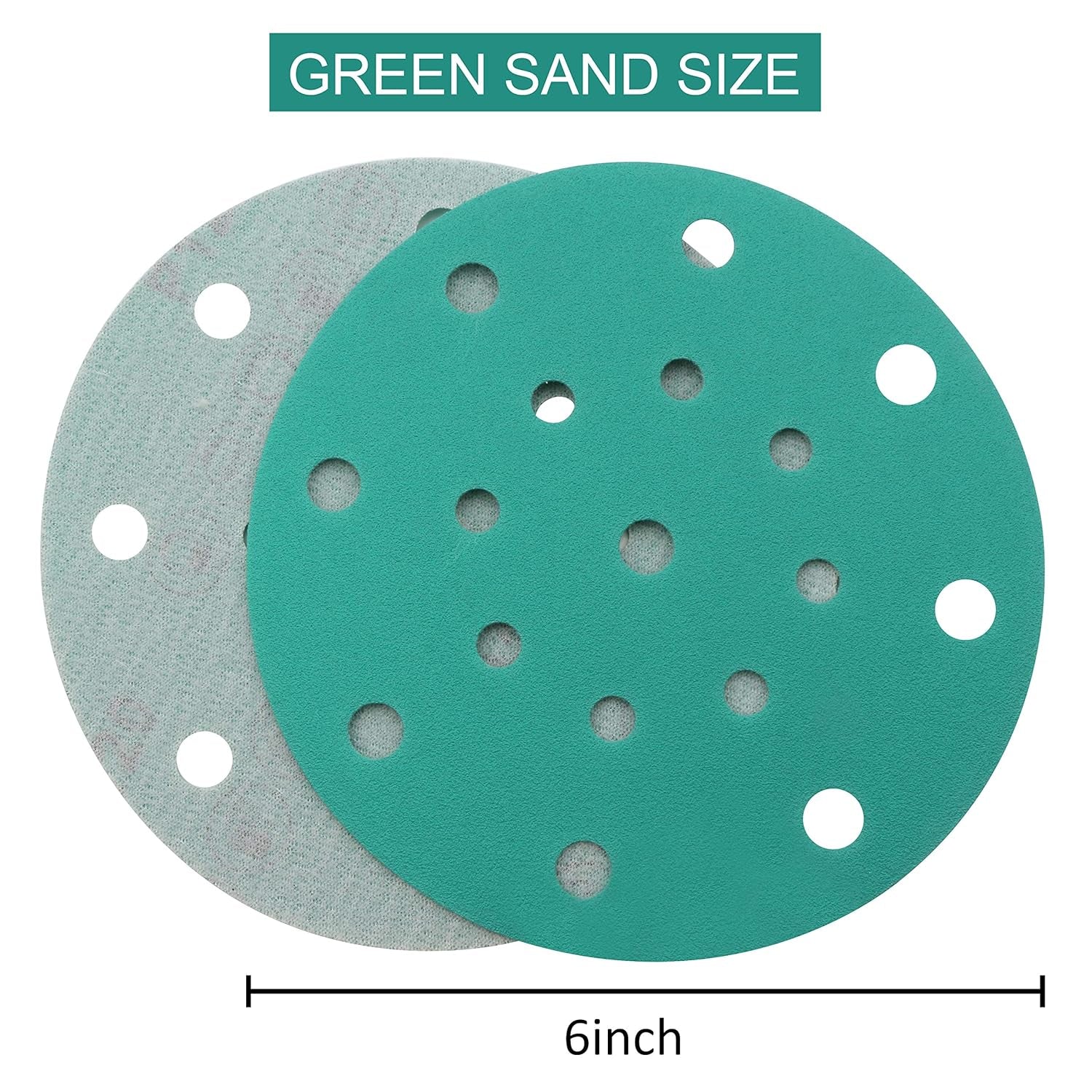 6 Inch Sanding Discs 17 Hole 20 Pack, 60 Grit Assorted Sandpaper Hook and Loop Random Orbital Sander Wet Dry Dustless Film-Backed Green Sandpaper by