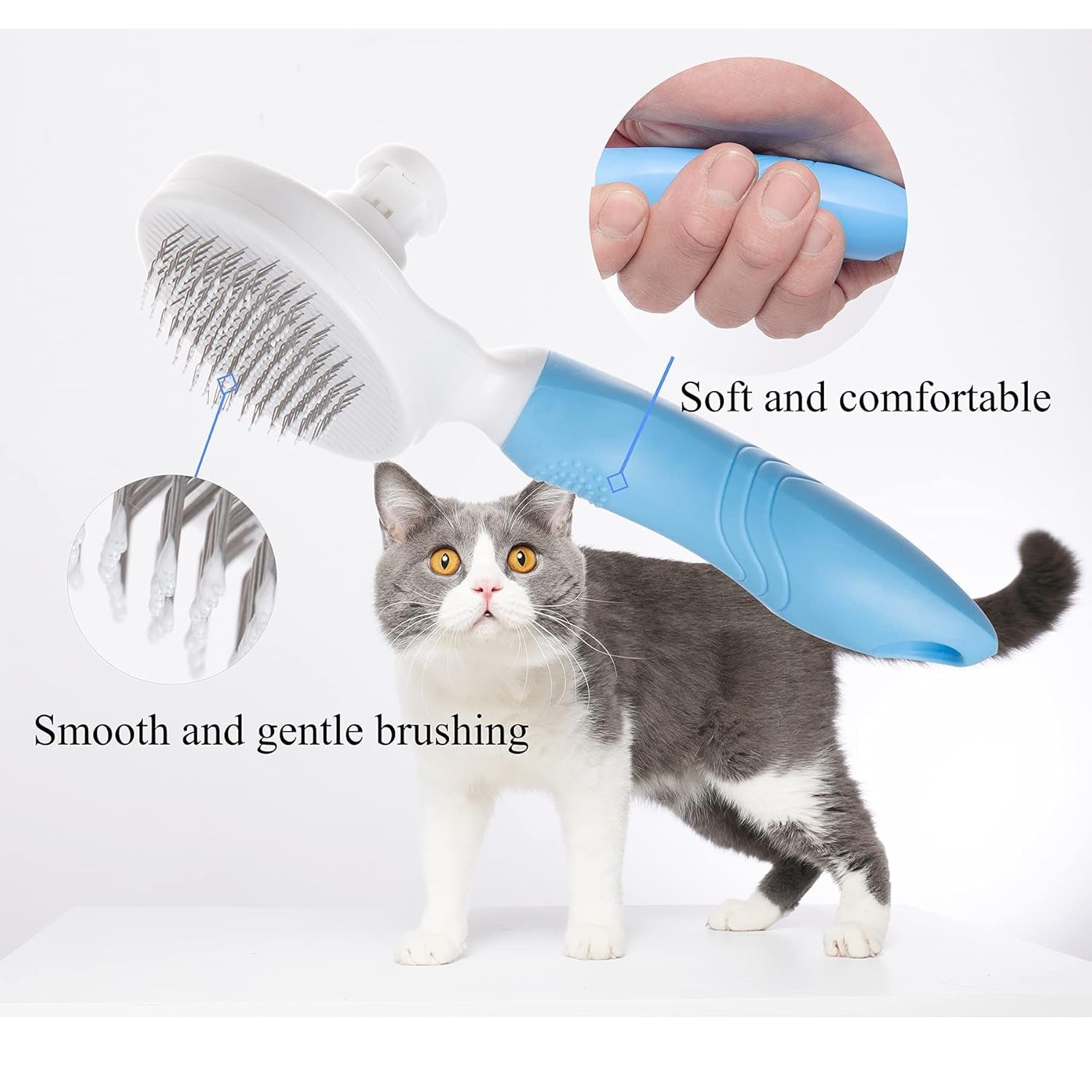 Cat Brush Shedding,Dog Grooming Supplies ; Cat Dogs Hairbrush Carding Hair Removal (Blue)