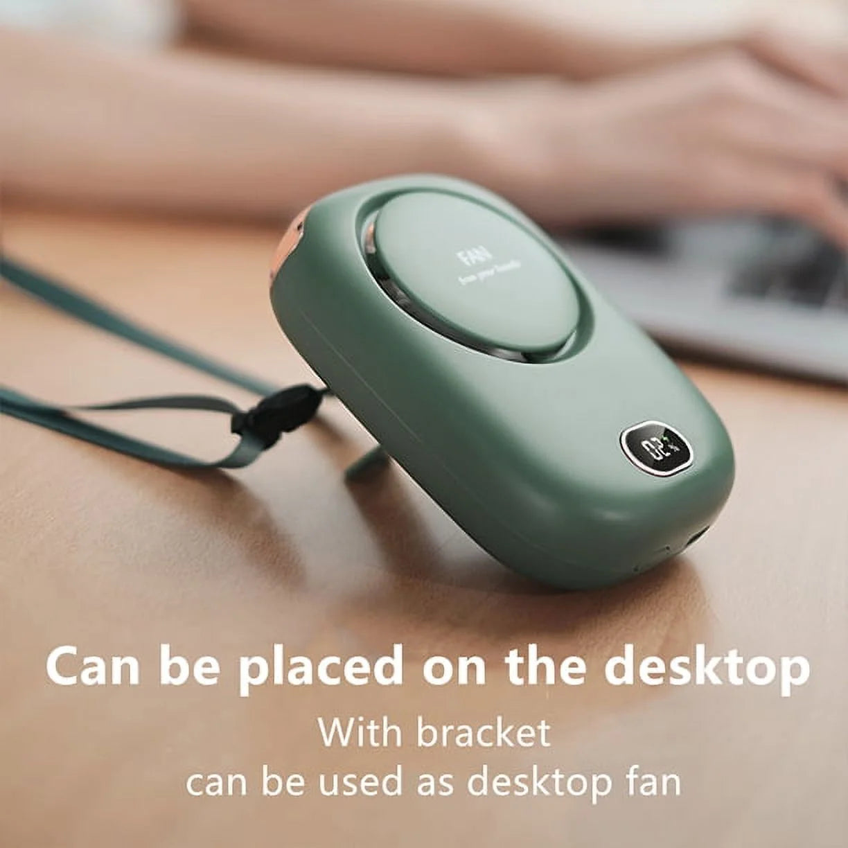 Portable Neck Fan, 3 Speeds, Mini Hanging Neck Fan with Adjustable Lanyard and Bracket, 10 Hrs(Green)