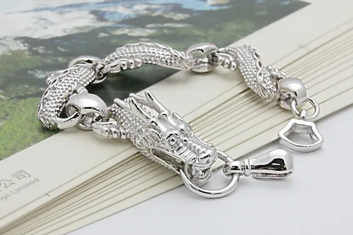 New 2019 Trendy 925 Sterling Silver White Chinese Dragon Chain Bracelets for Men Fashion Jewelry Bracelet Male