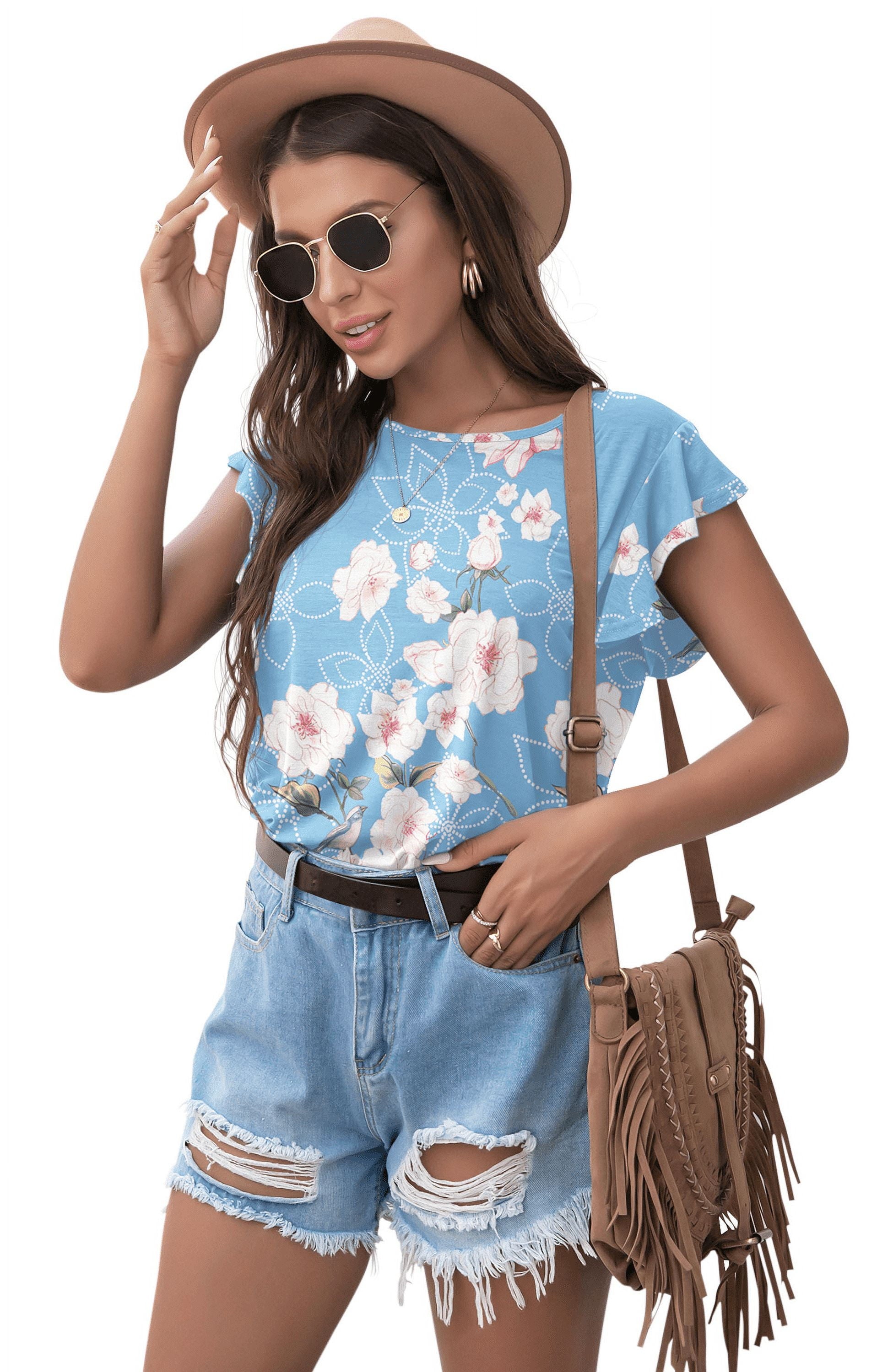 Women'S Summer Casual Tops round Neck Soft Short Sleeves Tops Basic T-Shirt Blouse