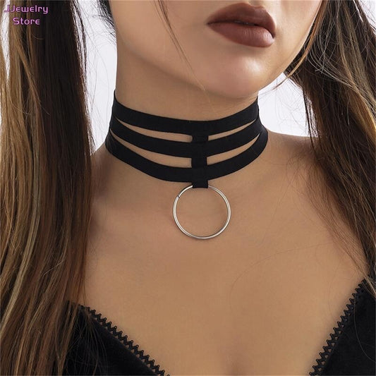 Women'S Fashion Jewelry Black Velvet Velvet Layered Choker Collar Necklace 434