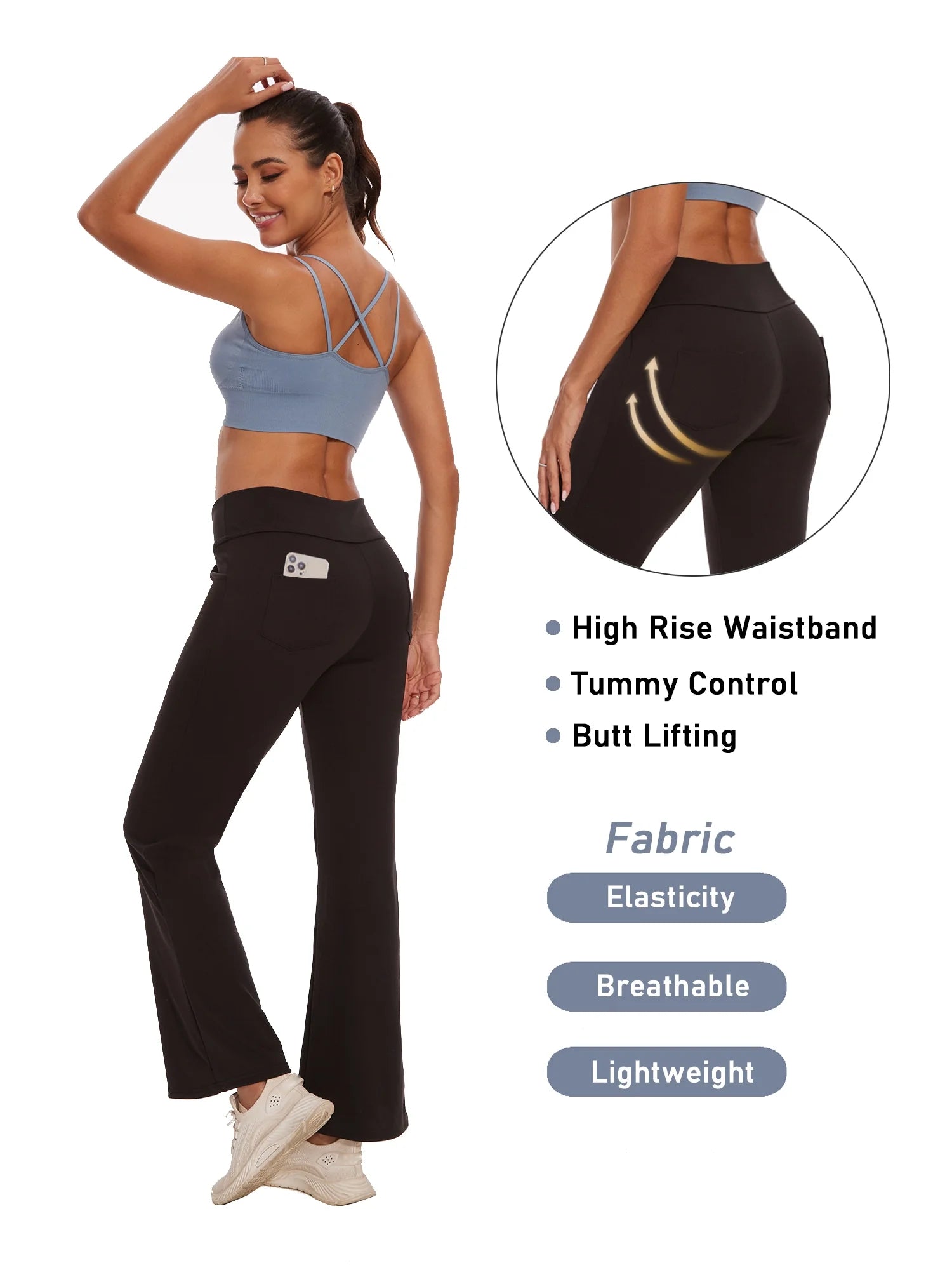 Womens Bootcut Yoga Pants with Pockets Flare Workout Legging High Waist Bootleg Bottoms Activewear Black 3XL