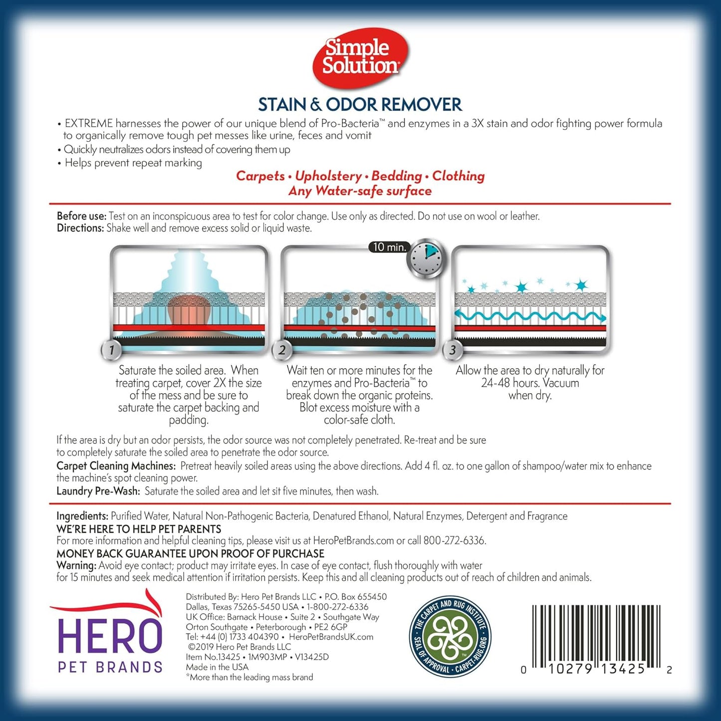 Extreme Pet Stain and Odor Eliminator Spray for Dogs and Cats, Enzymatic Cleaner with 3X Pro-Bacteria Cleaning Power, Strong Urine Pee & Poop Stain Remover, Spring Breeze, 1 Gal