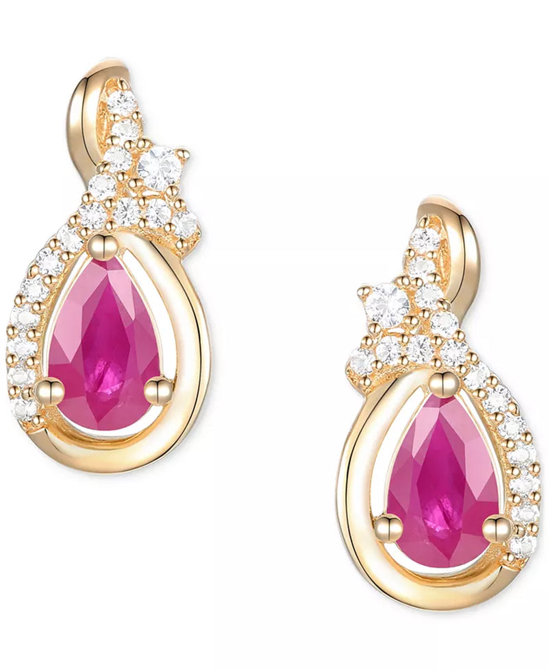 Emerald (1/2 Ct. T.W.) & Diamond (1/10 Ct. T.W.) Pear Drop Earrings in 14K Gold (Also in Ruby & Sapphire)