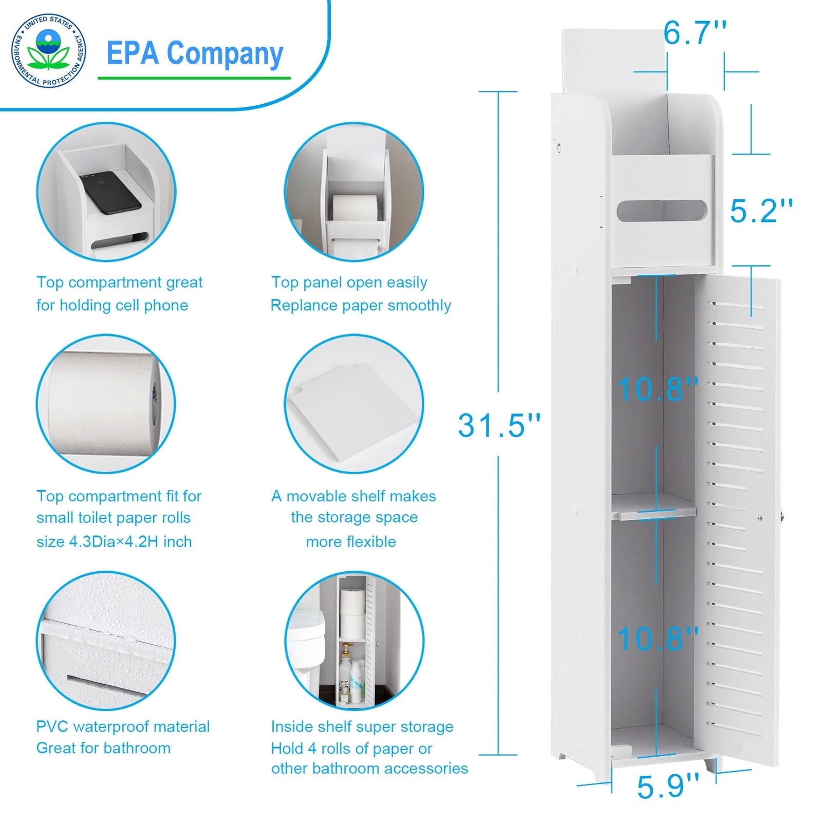 Toilet Paper Holder Stand,Small Bathroom Storage Cabinet for Toilet Paper Storage, Toilet Paper Stand Waterproof for Small Spaces,White by
