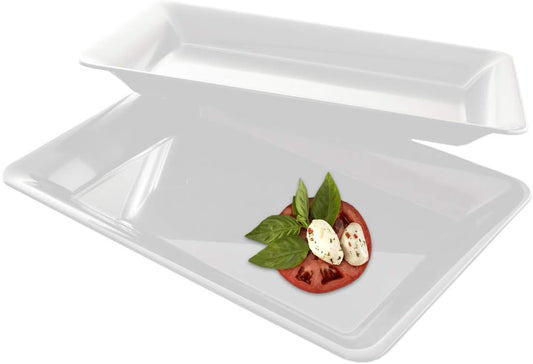 White Plastic 5 Pack Serving Trays, 10" X 14" Rectangular Platters, Elegant, Durable, BPA Free