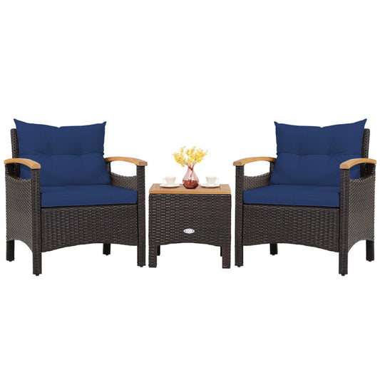 3 Pieces Patio Rattan Furniture Set with Removable Cushions