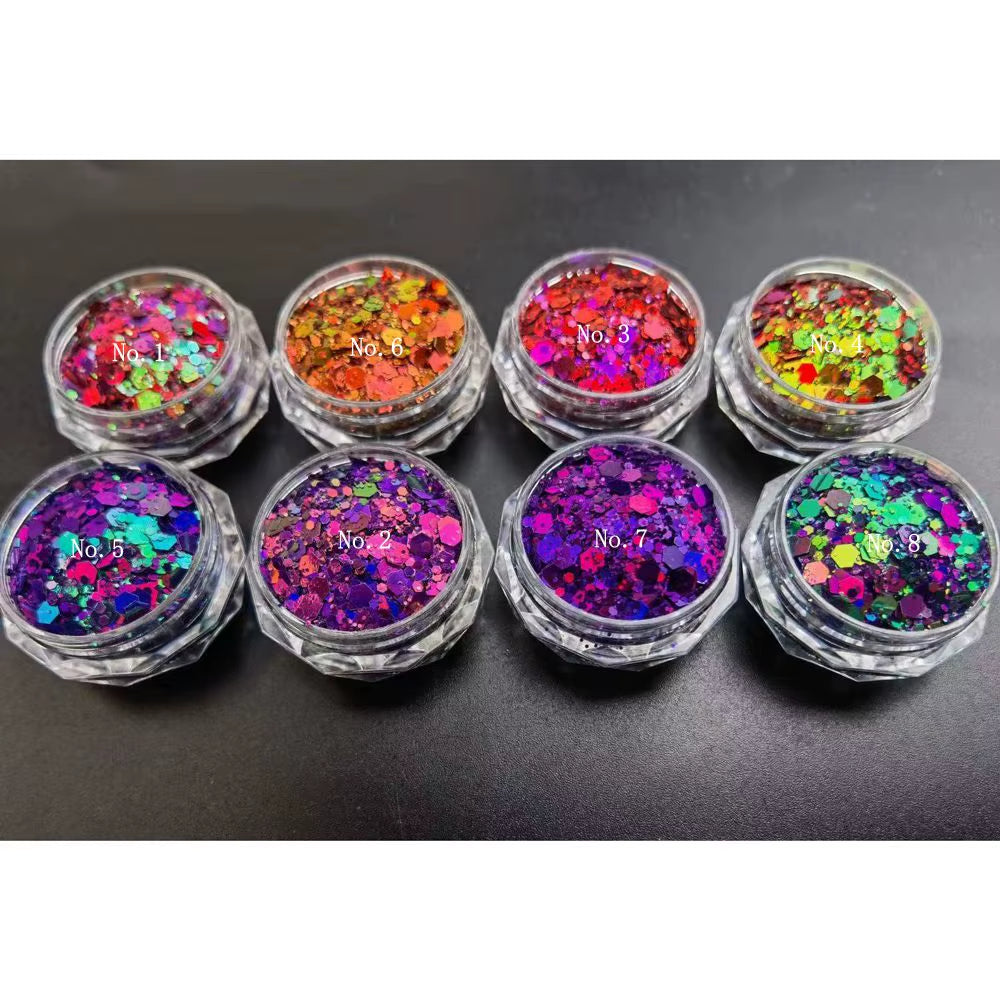 New Arrived Chameleon Color Shift Chunky Glitter Mixes Nair Art Hair Face Resin Tumbler Slime Sequins for Crafts Pack in Bag