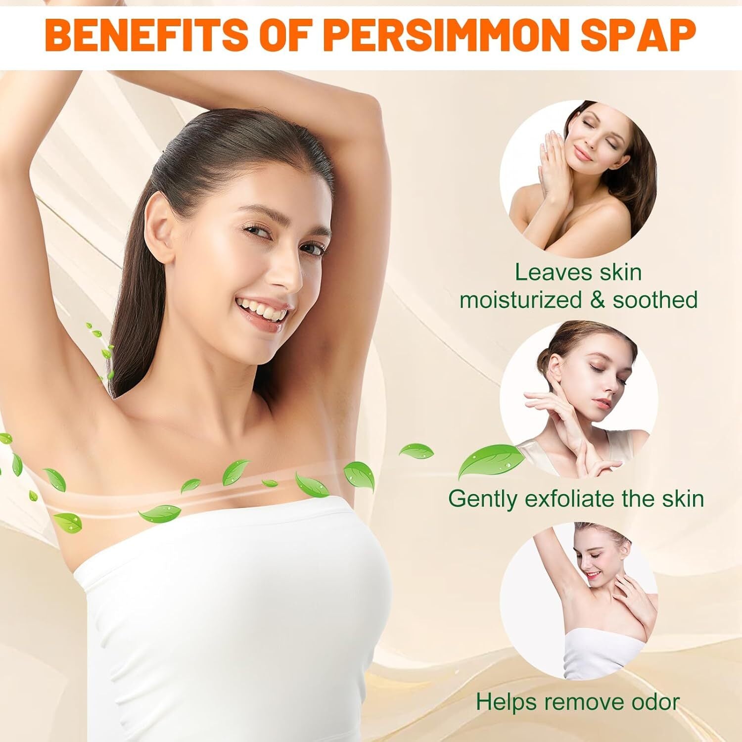 3Pack Natural Persimmon Soap Bar for Body Odor Control, Organic Deodorant Body P